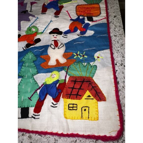 Vintage Handmade Peruvian Arpillera Folk Art 3D Applique Tapestry Wall Hanging - Picture 4 of 15